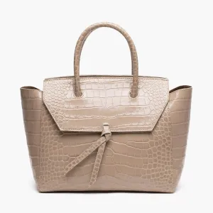 Loren Midi Leather Tote Bag - Fango Croc Print