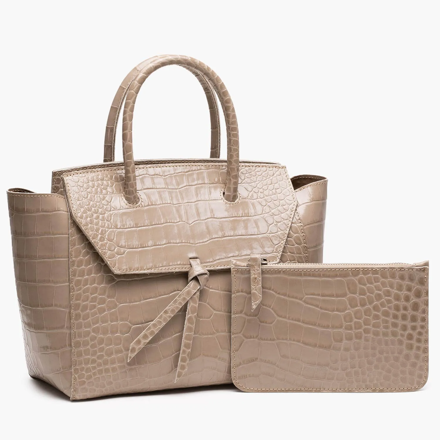 Loren Midi Leather Tote Bag - Fango Croc Print