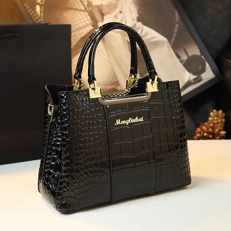 Luxury Bags for Women Crocodile Patent Leather Large Capacity Brand Designer Handbag