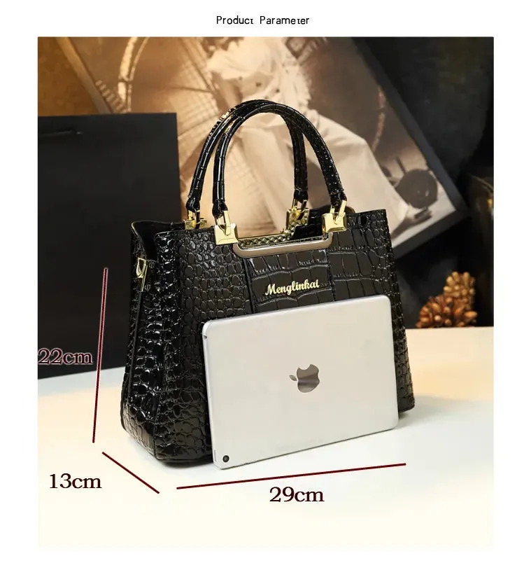 Luxury Bags for Women Crocodile Patent Leather Large Capacity Brand Designer Handbag