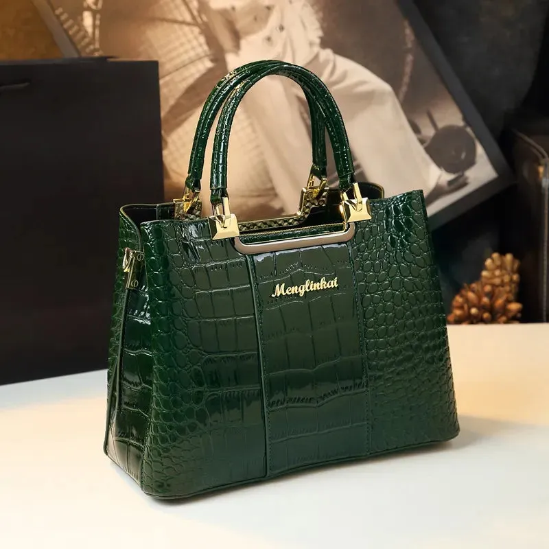 Luxury Bags for Women Crocodile Patent Leather Large Capacity Brand Designer Handbag