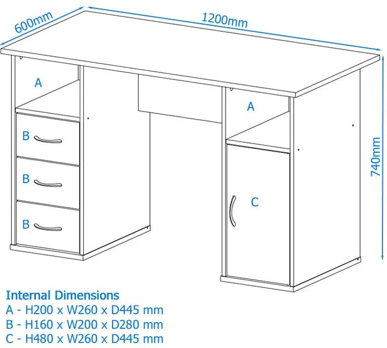 Maryland Home Office Desk - Beech, Walnut or White Option