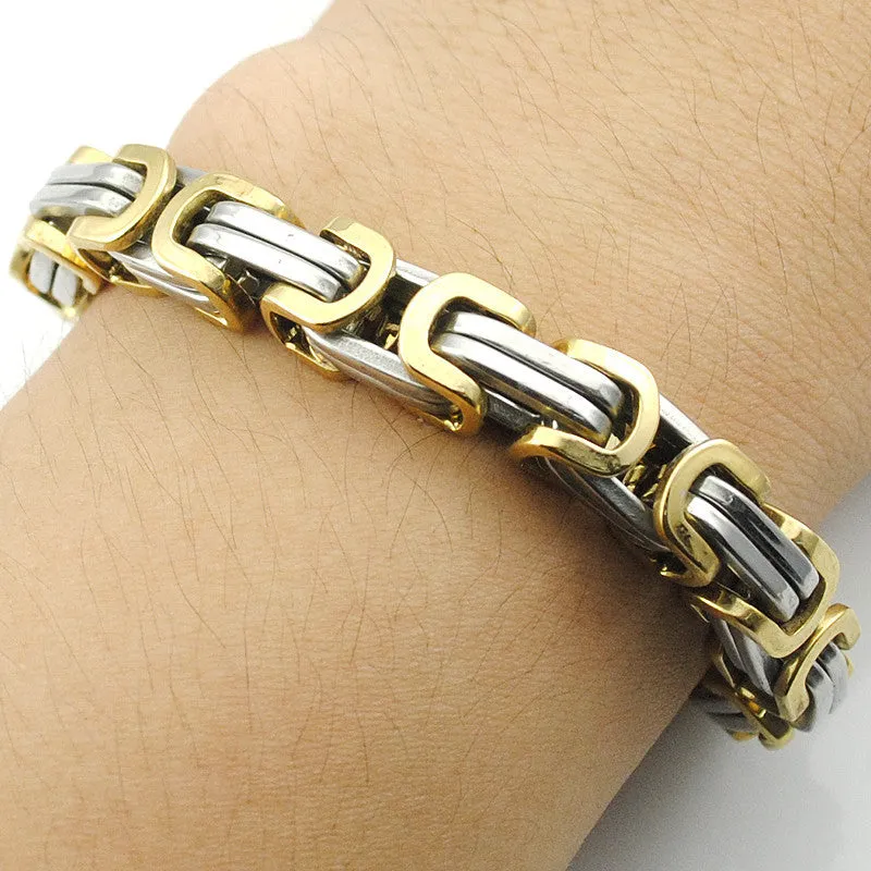 Men's Bracelets Gold Chain Link Bracelet Stainless Steel Byzantine