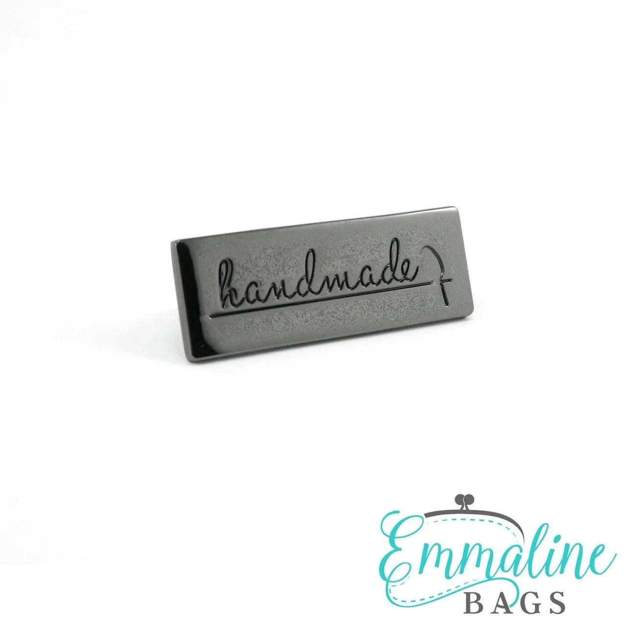 Metal Bag Label: "handmade" w/bird in Gunmetal