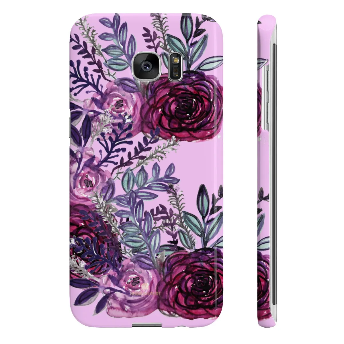 Pale Pink Slim iPhone/ Samsung Galaxy Floral Purple Rose Phone Case, Made in UK