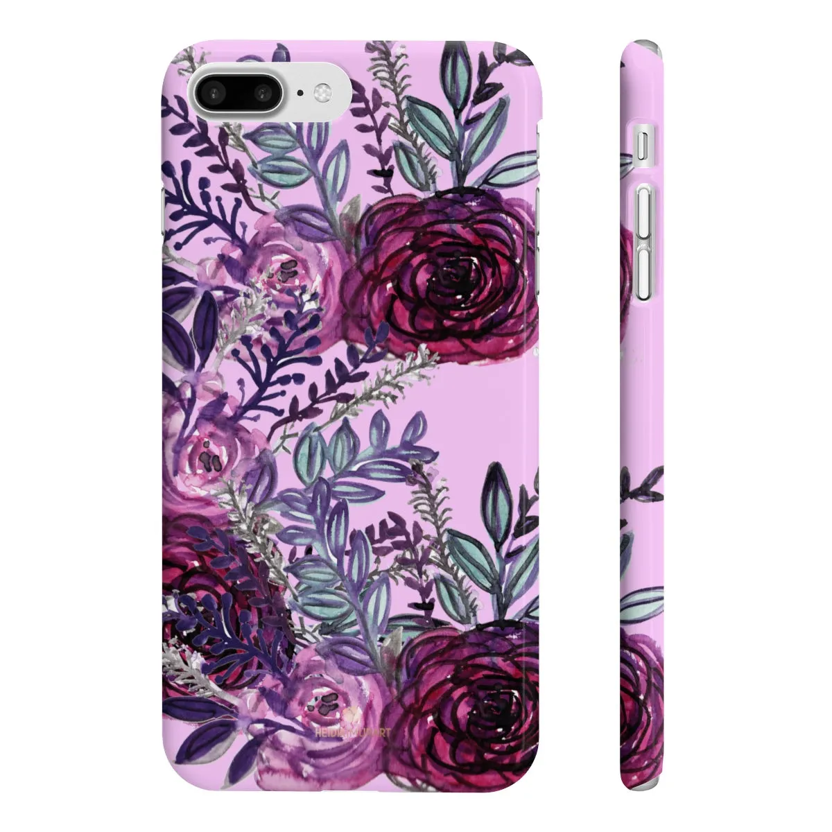 Pale Pink Slim iPhone/ Samsung Galaxy Floral Purple Rose Phone Case, Made in UK