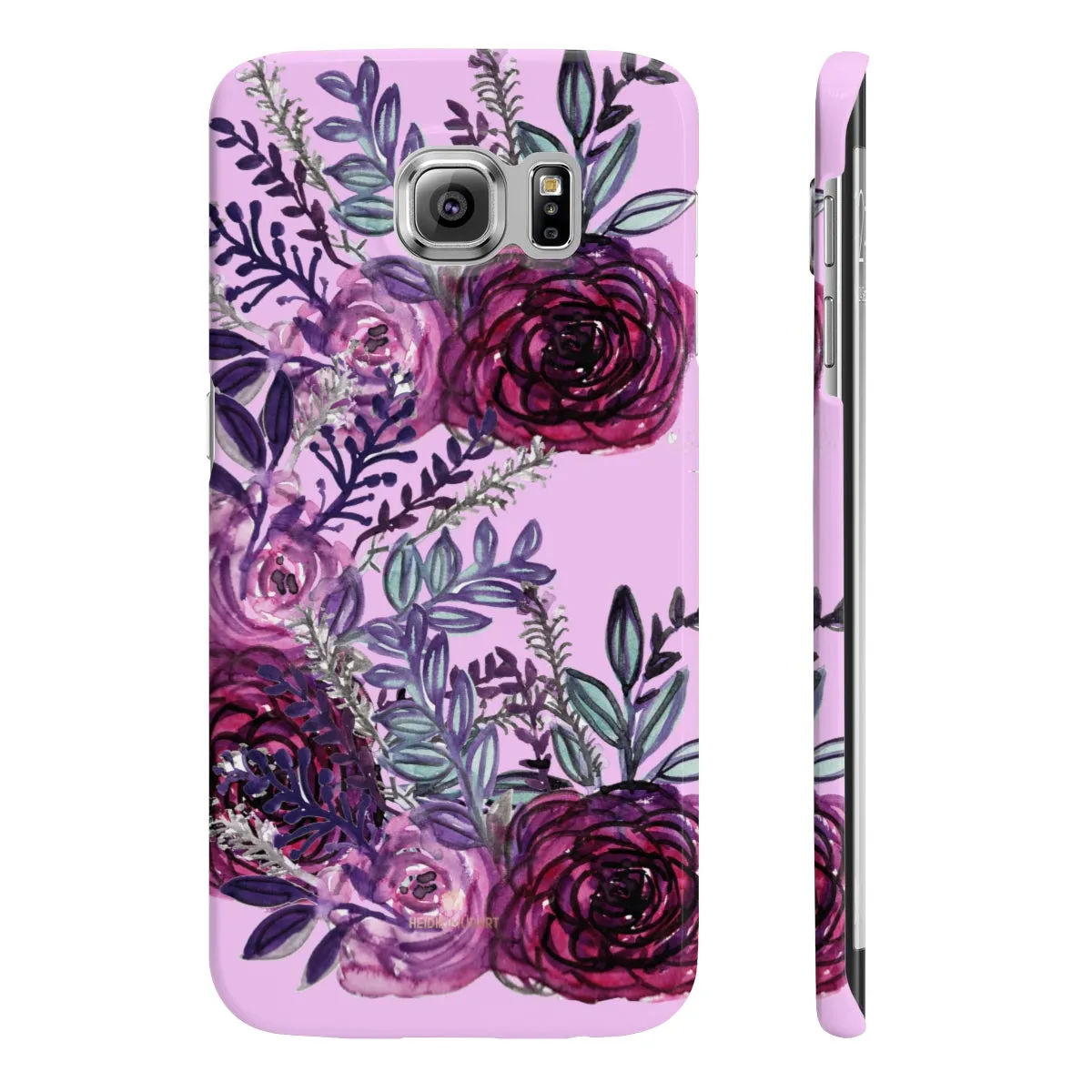 Pale Pink Slim iPhone/ Samsung Galaxy Floral Purple Rose Phone Case, Made in UK