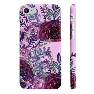 Pale Pink Slim iPhone/ Samsung Galaxy Floral Purple Rose Phone Case, Made in UK