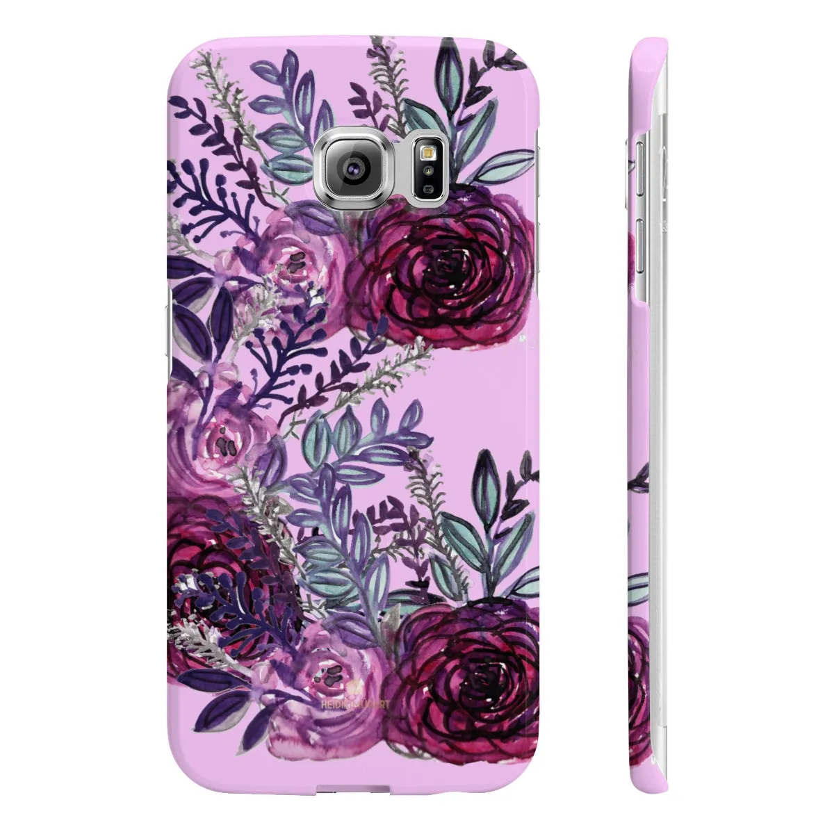 Pale Pink Slim iPhone/ Samsung Galaxy Floral Purple Rose Phone Case, Made in UK