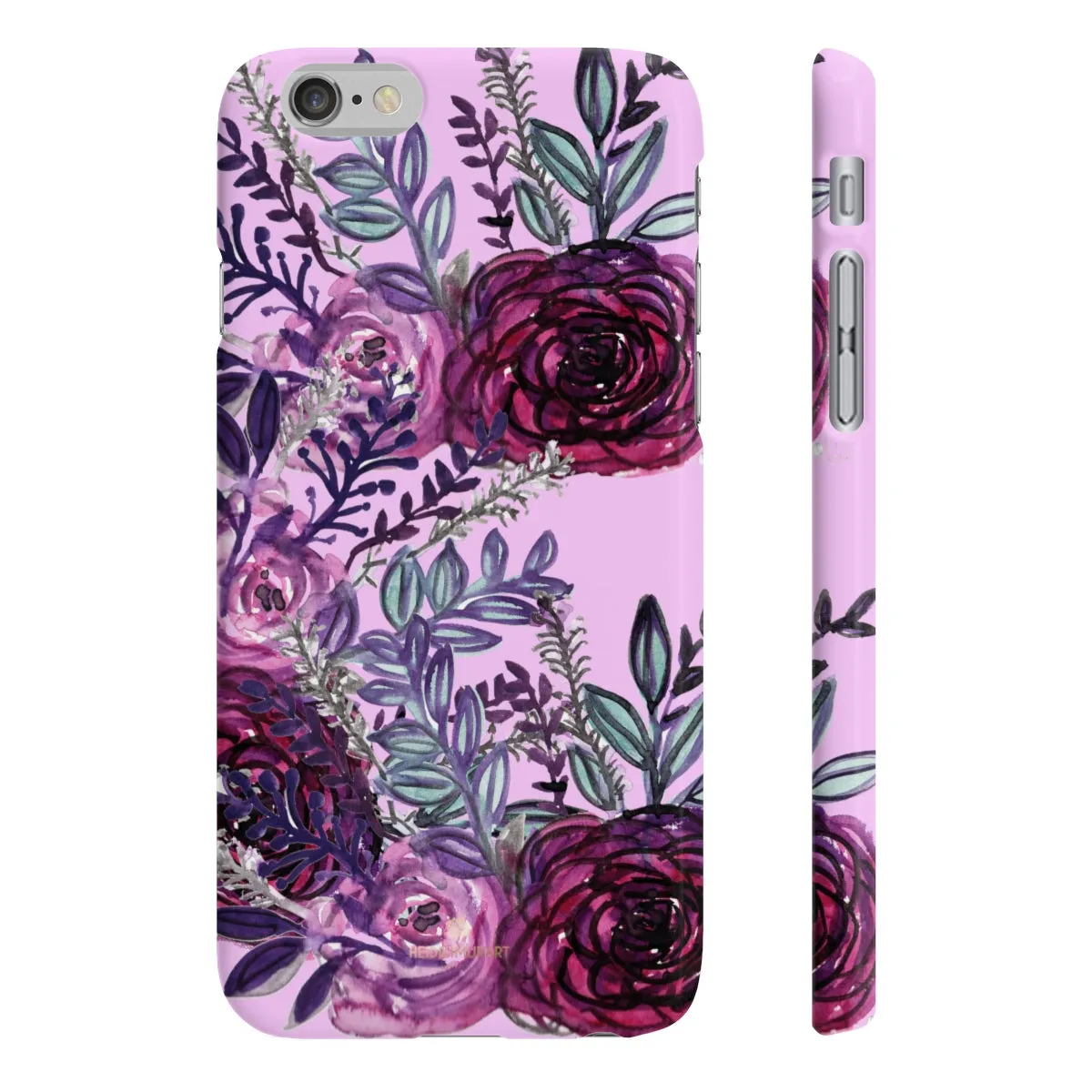 Pale Pink Slim iPhone/ Samsung Galaxy Floral Purple Rose Phone Case, Made in UK