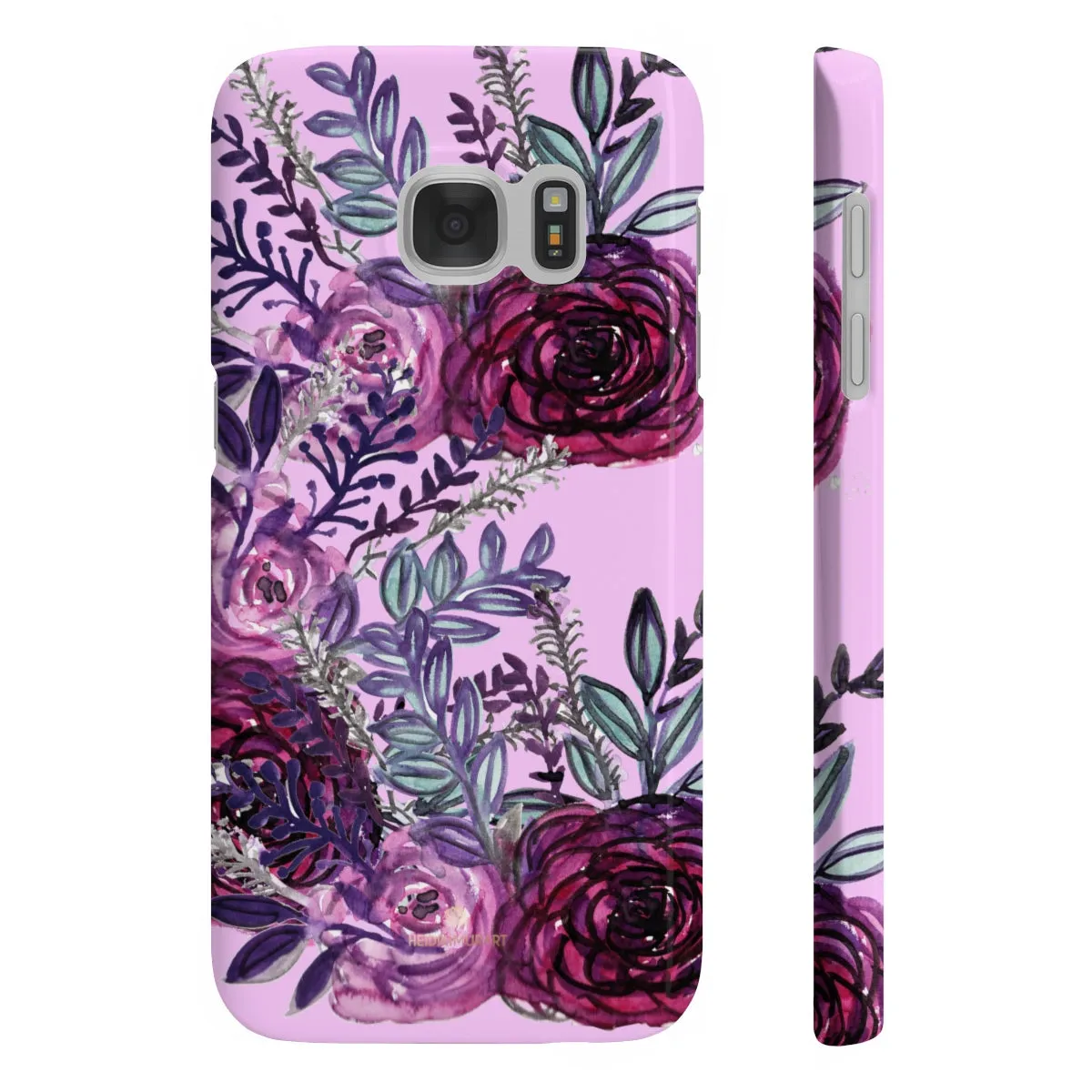 Pale Pink Slim iPhone/ Samsung Galaxy Floral Purple Rose Phone Case, Made in UK