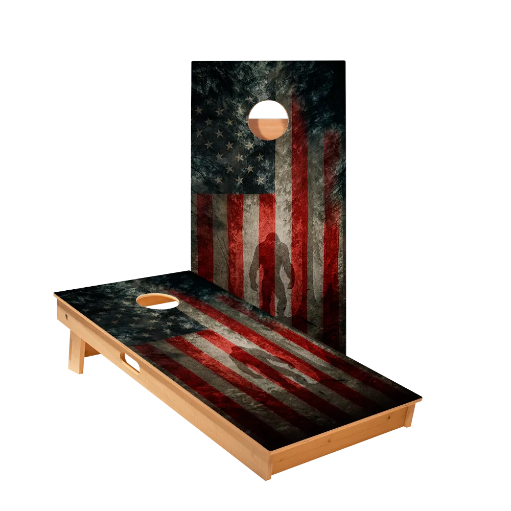 Patriotic USA Flag Sasquatch Star Cornhole Boards