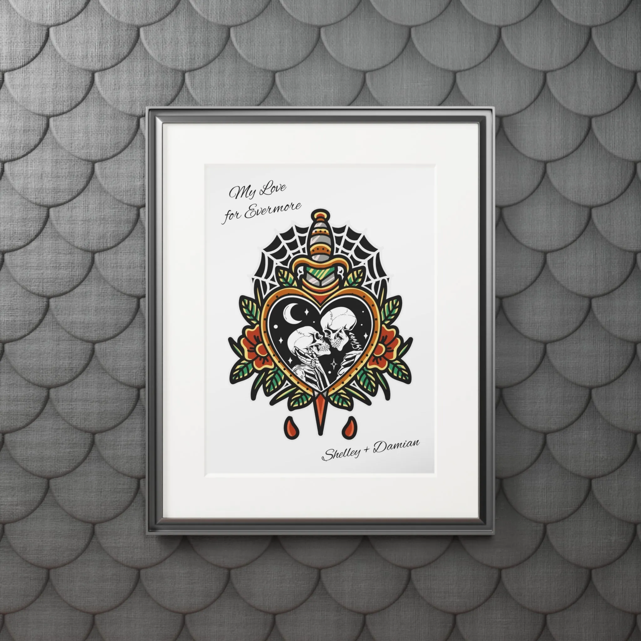 Personalised Fine Art Print, Skull Love, custom names or text