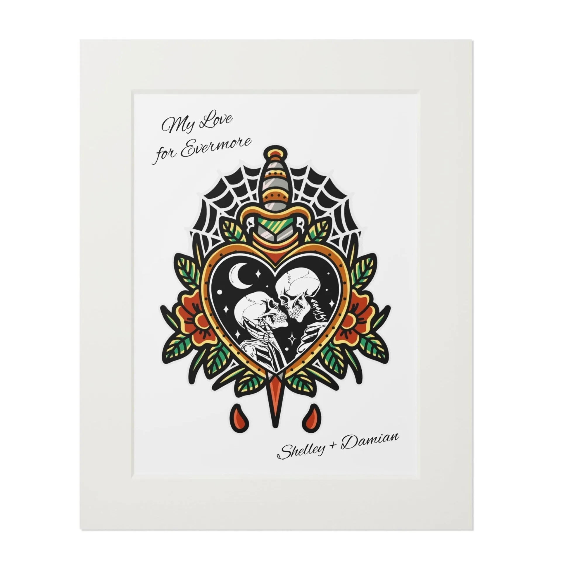 Personalised Fine Art Print, Skull Love, custom names or text