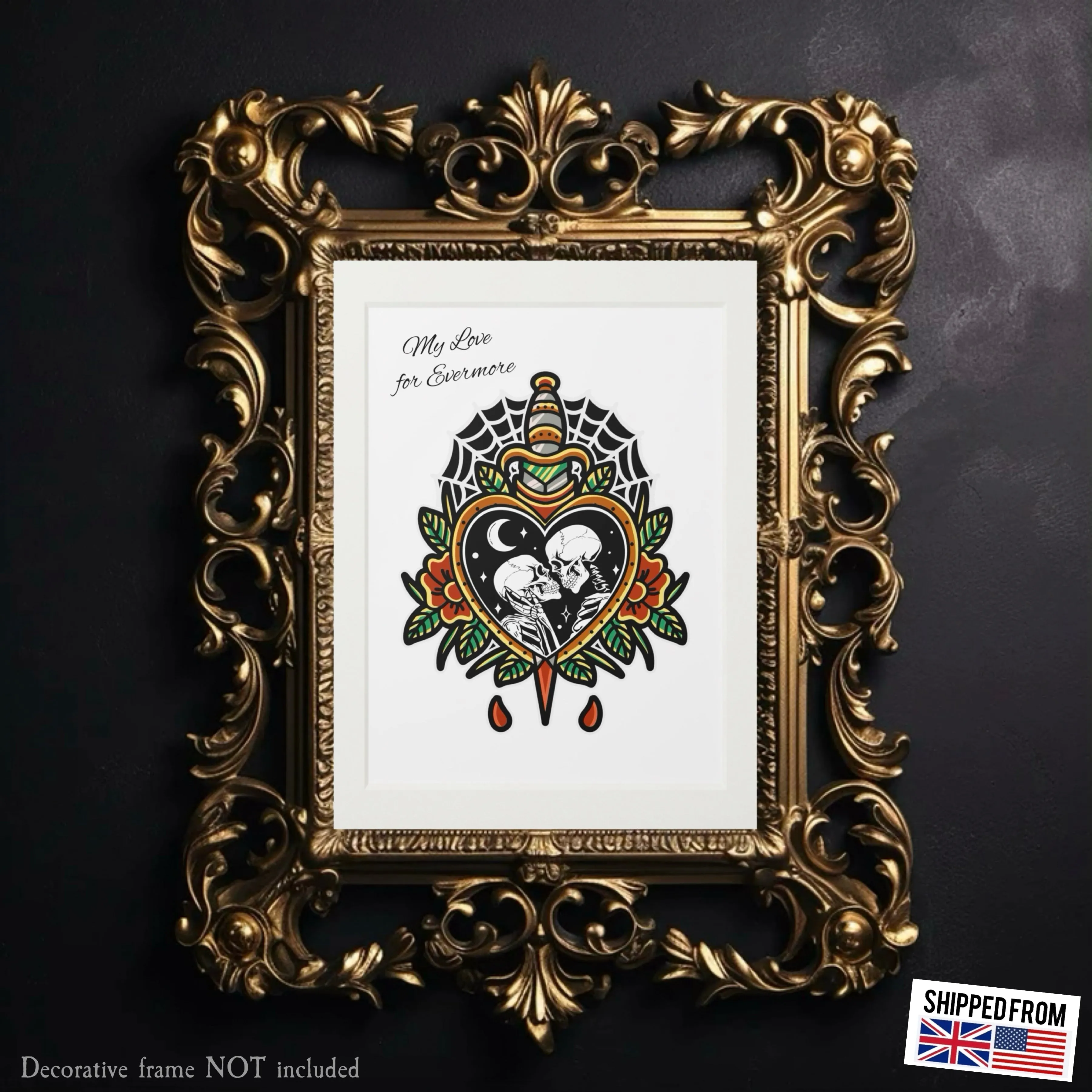 Personalised Fine Art Print, Skull Love, custom names or text