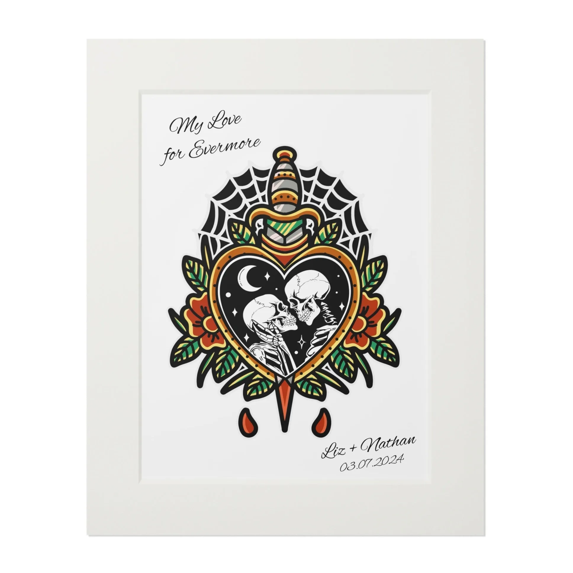 Personalised Fine Art Print, Skull Love, custom names or text