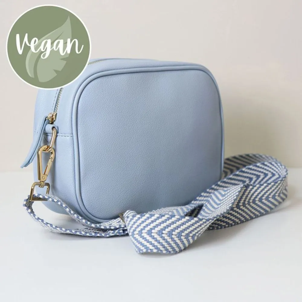 POM Baby Blue Vegan Leather Camera Bag With Chevron