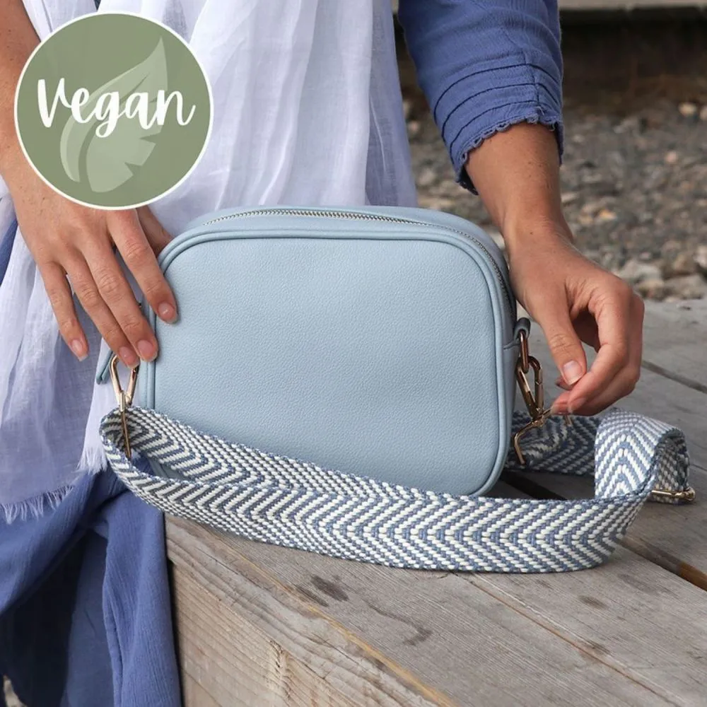 POM Baby Blue Vegan Leather Camera Bag With Chevron