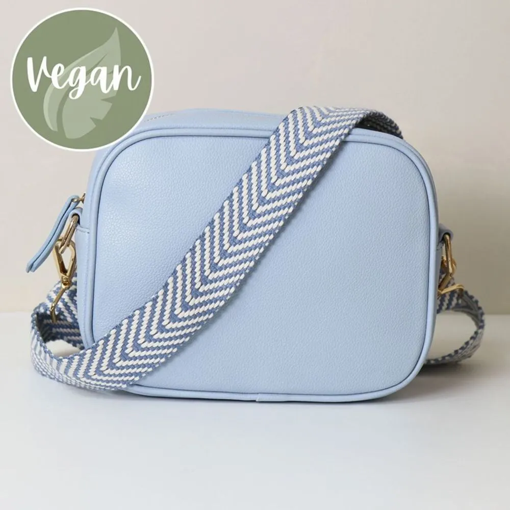 POM Baby Blue Vegan Leather Camera Bag With Chevron