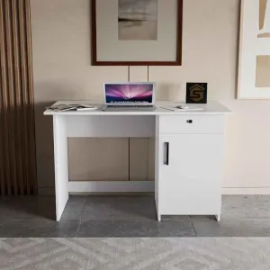 Practical White Study Desk – Scratch-Resistant