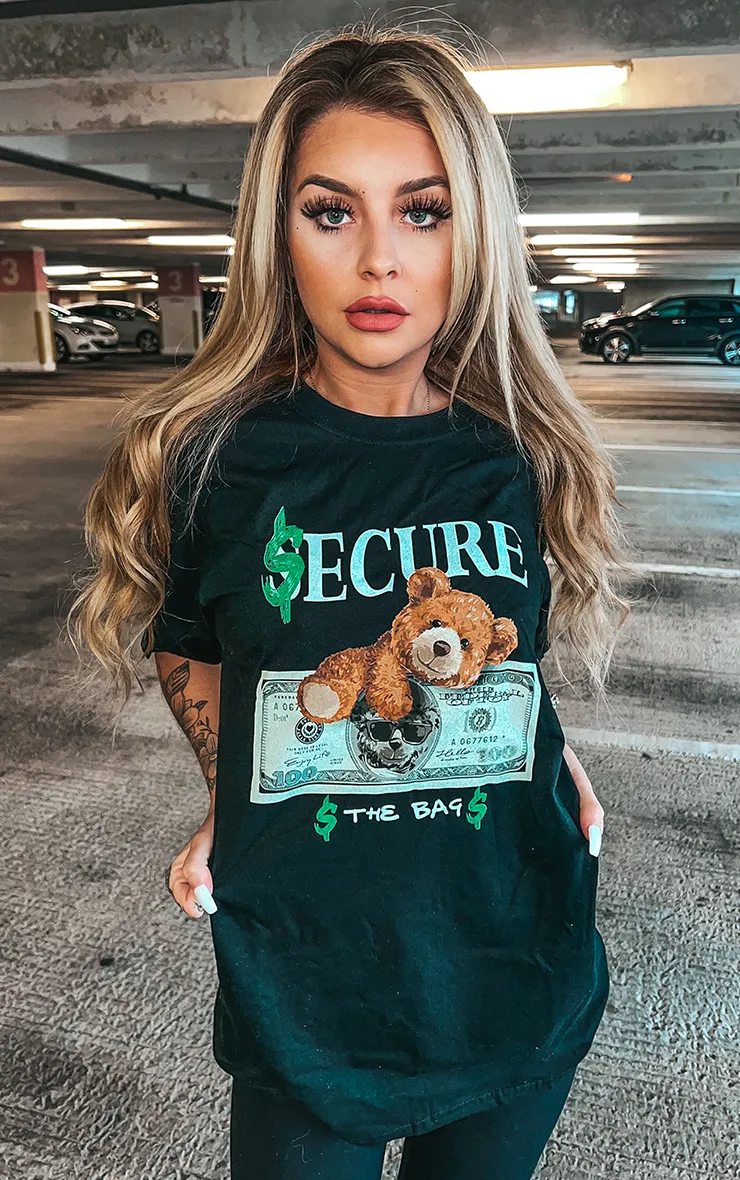 Secure The Bag Bear Black T-Shirt