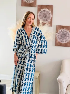 Stylish Cotton Robe for Women, Beach Kimono for Women in Block Print, Kimono Swimsuit Cover Up for Women, Gift for Women