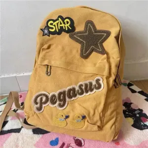 TAVIMART  -  Original Star Patchwork Canvas Backpack Cute Girl Hottie Casual Student School Bag Korean Fashion Trendy Y2k Mochilas Para Mujer