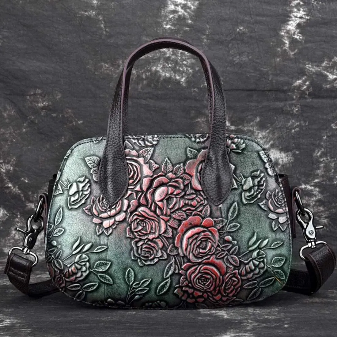 TEEK - Embossed Leather Shell Handbag