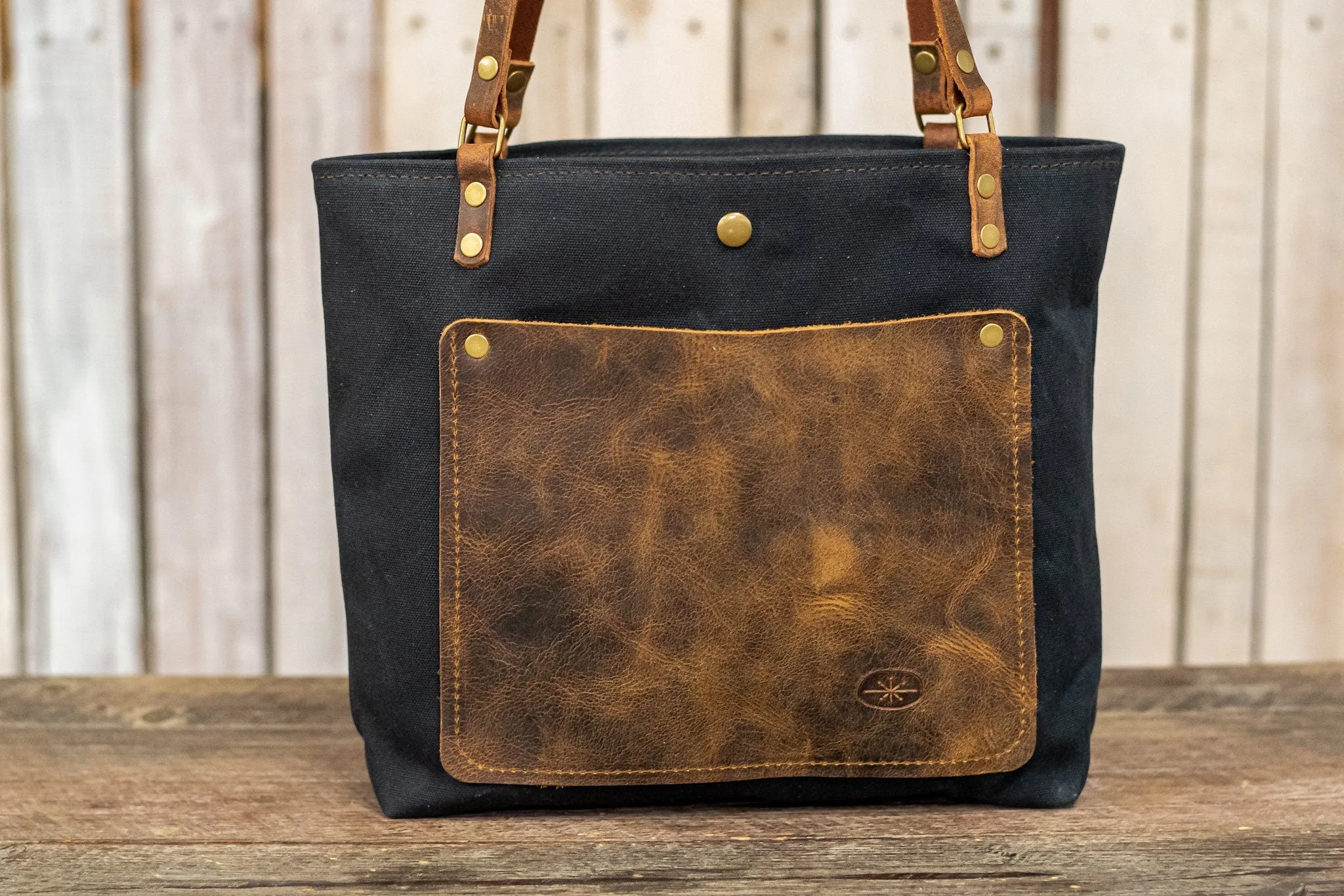 The Classic Waxed Canvas Bag | Tote Bag with Leather Pocket | Small