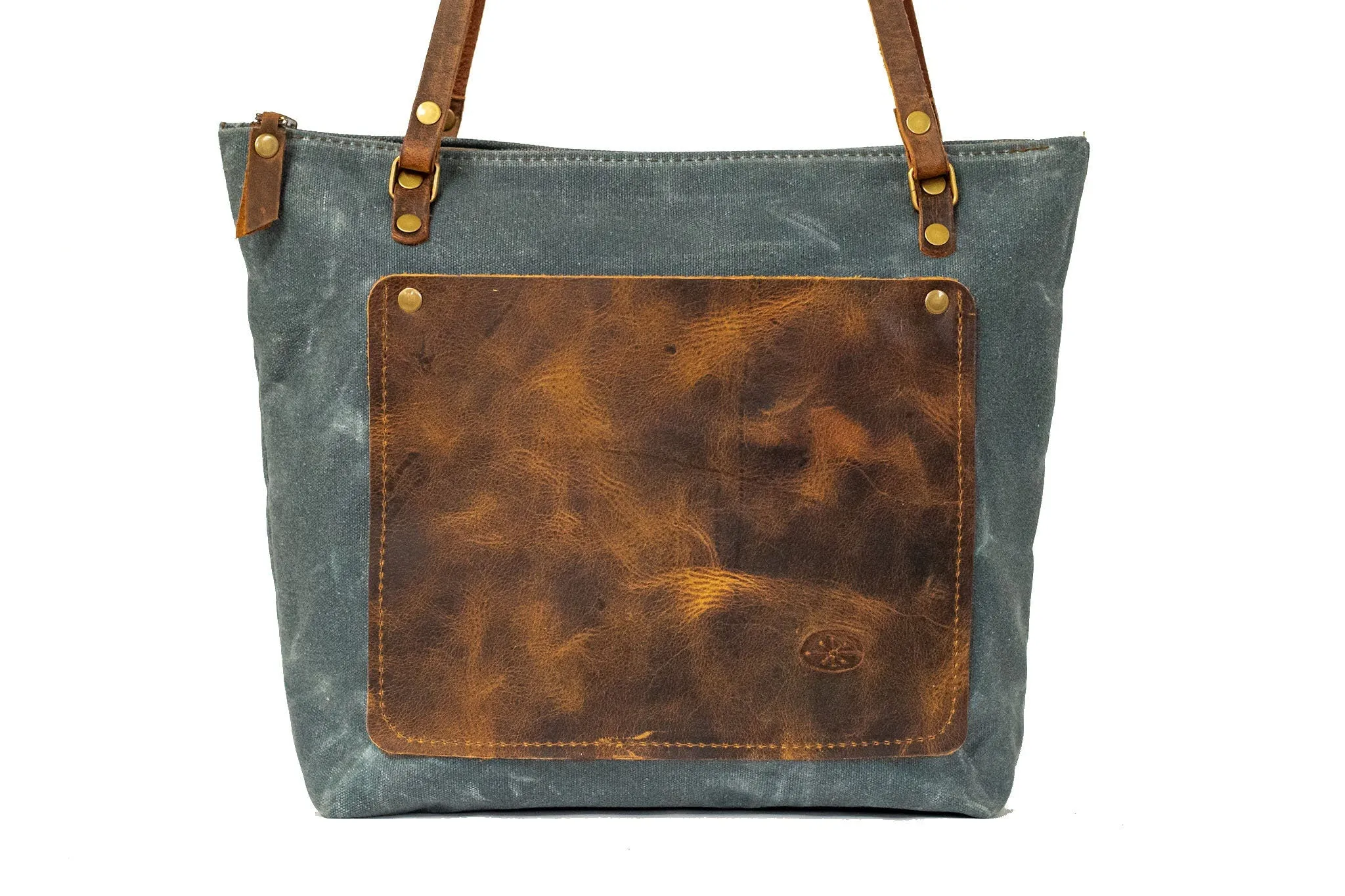 The Classic Waxed Canvas Bag | Tote Bag with Leather Pocket | Small