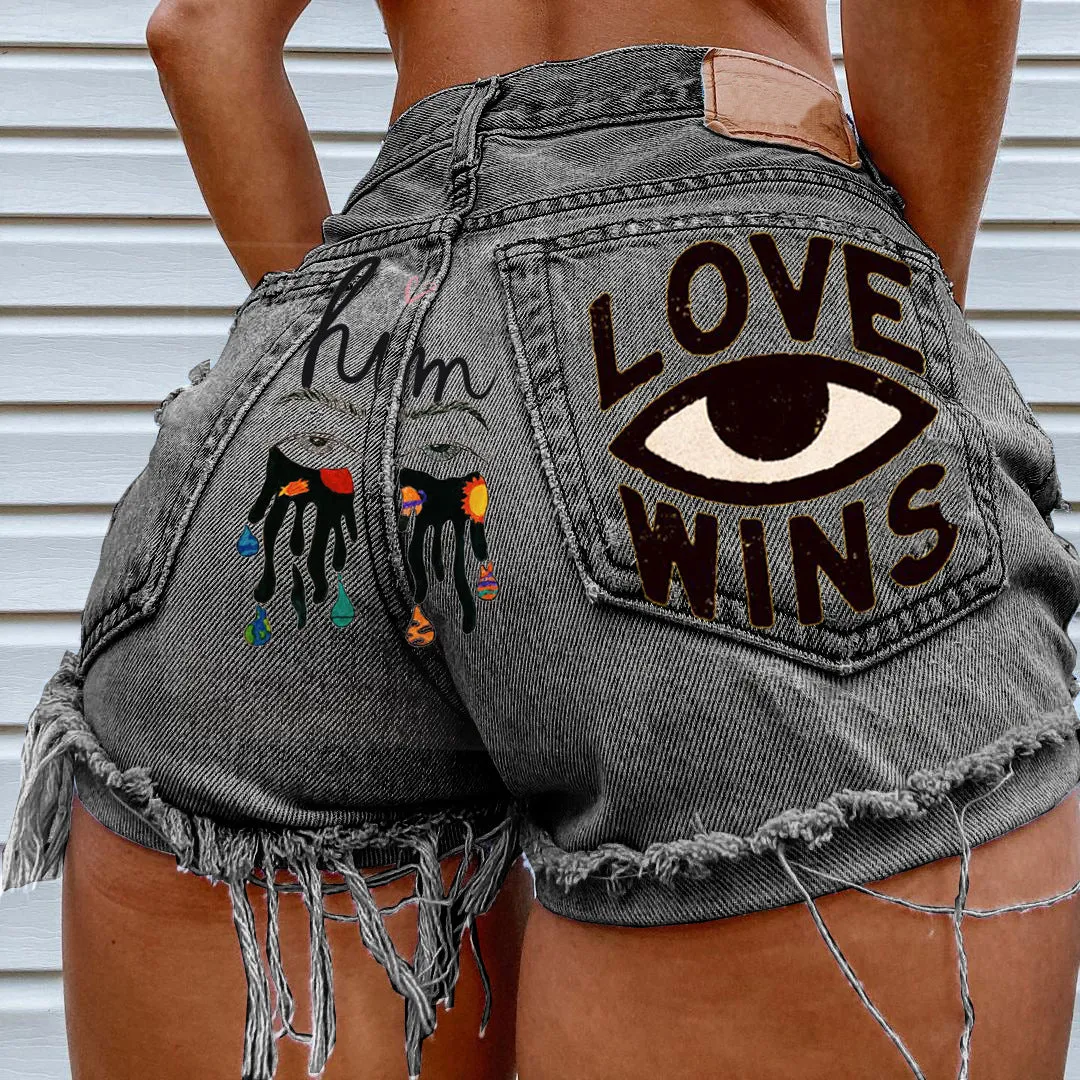 Trendy Eye Love Wins Denim Shorts