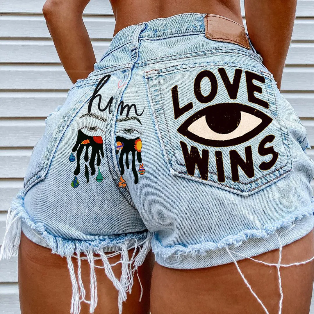 Trendy Eye Love Wins Denim Shorts