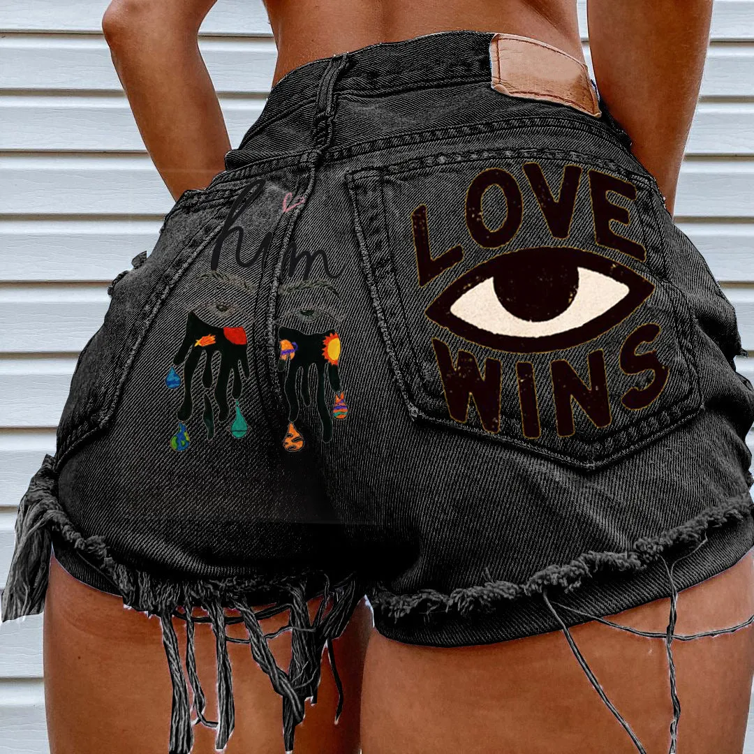 Trendy Eye Love Wins Denim Shorts