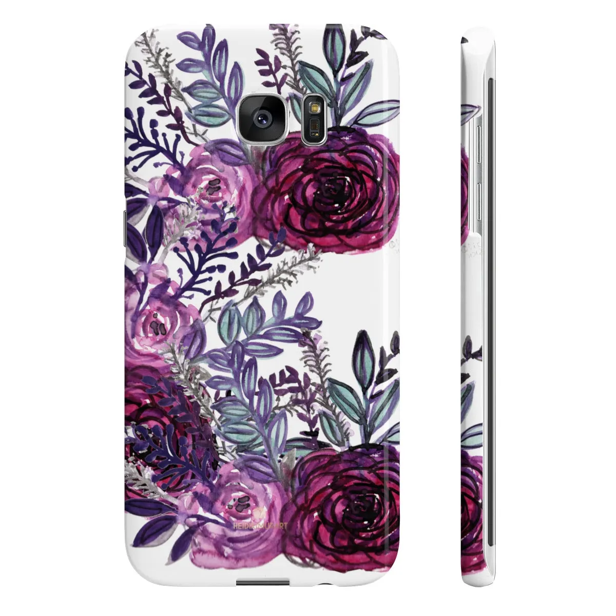 White Purple Rose Slim iPhone/ Samsung Galaxy Floral Print Phone Case, Made in UK