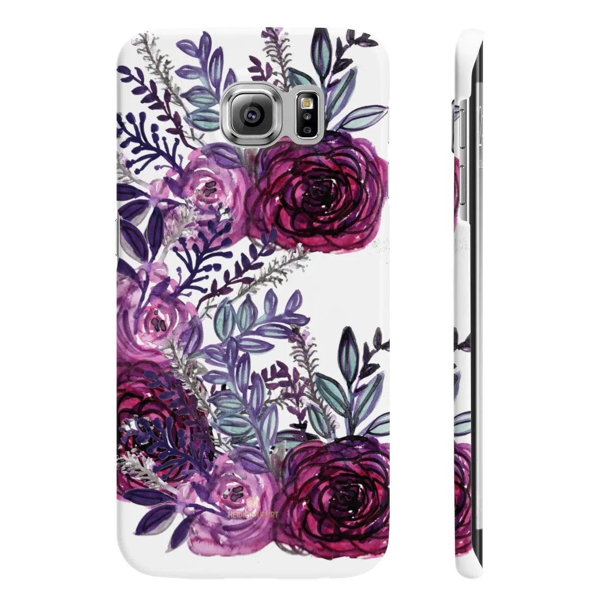 White Purple Rose Slim iPhone/ Samsung Galaxy Floral Print Phone Case, Made in UK